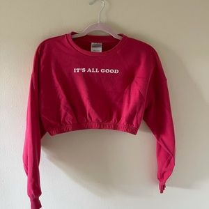 “It’s all good” cropped red sweatshirt